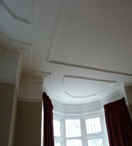 Large plain cornice and panel mould matched to existing and re-instated onto a new ceiling. Highgate Rd, Purley, CR8